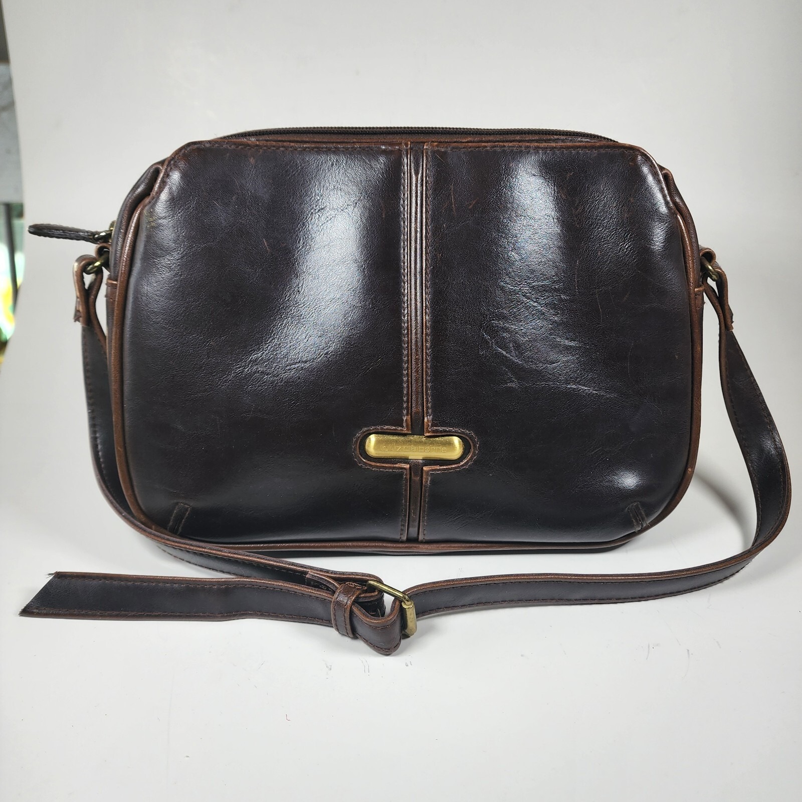 Liz Claiborne Brown Leather Shoulder Bag Purse Classic Adjustable